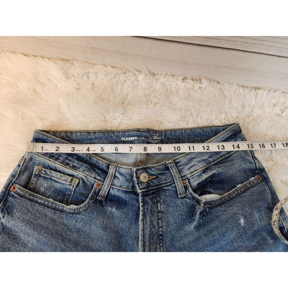 Old Navy Women's Blue High Rise Cotton Distressed Curvy Straight Leg Jeans Sz 12 - Picture 5 of 7